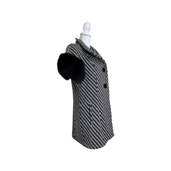 Wool Tweed Short Sleeve Jacket w/ Fox Cuffs - Picture 4 of 9